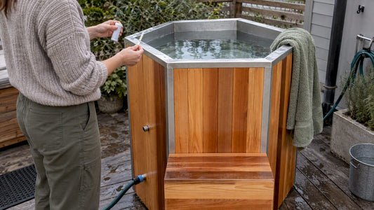 Homeowner testing cold plunge water